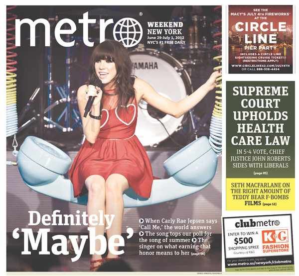 But Metro stuck with their Carly Rae Jepsen coverâCall me crazy, but I think Canada has had socialized health care